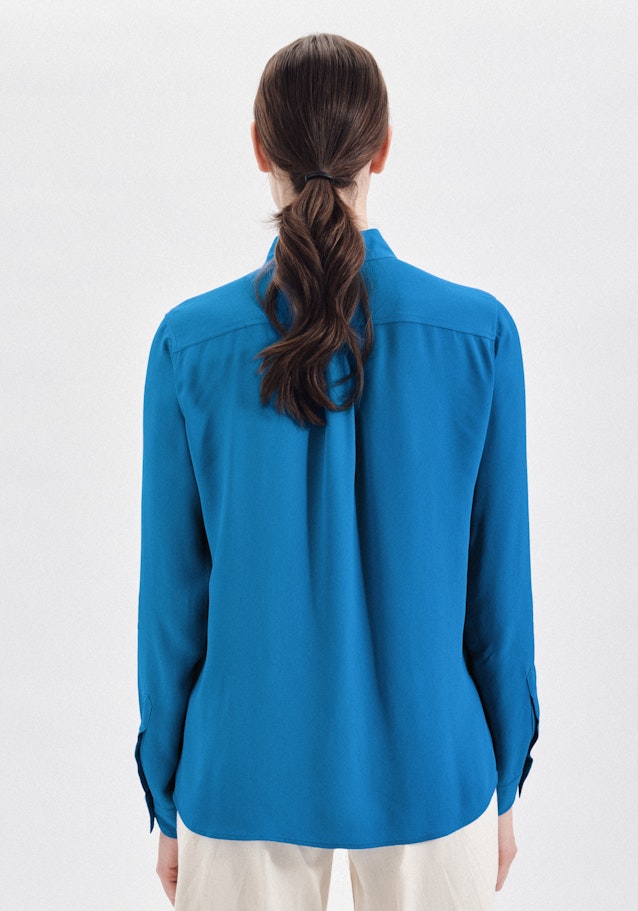 Lange mouwen Krepp Shirtblouse in Middelmatig Blauw |  Seidensticker Onlineshop