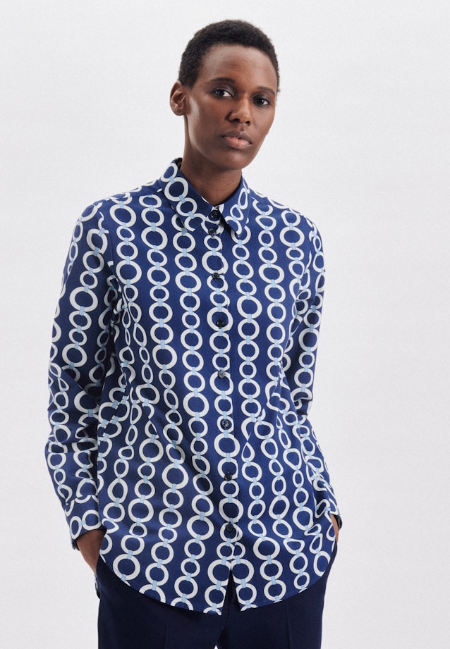 Regular fit Hemdbluse Kettenprint in Mittelblau |  Seidensticker Onlineshop