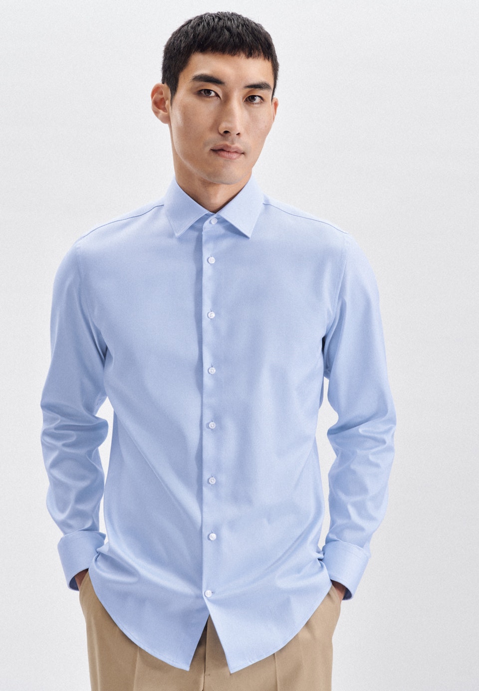 Herren Bügelleichtes Twill Business Hemd in Slim mit Kentkragen hellblau |  Seidensticker