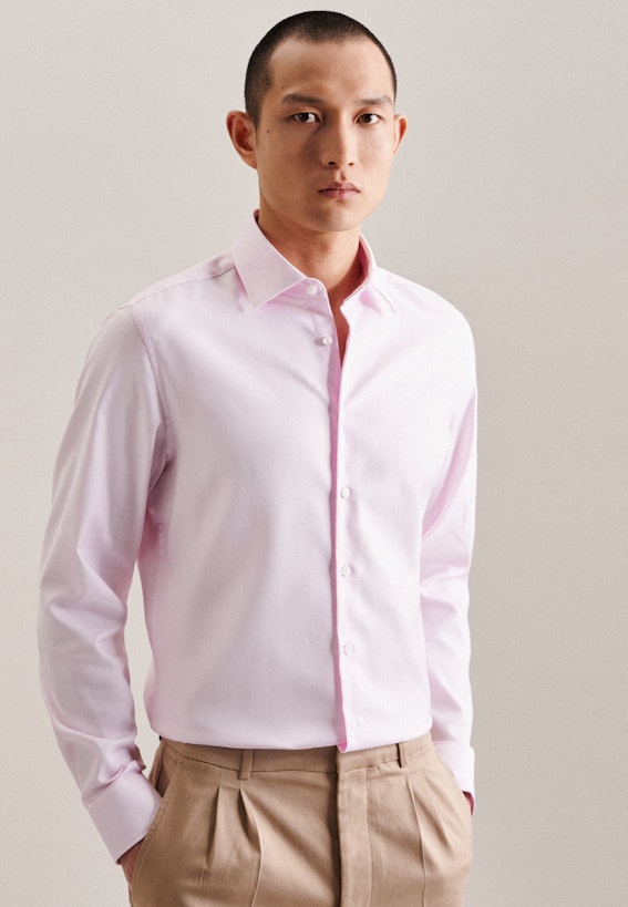 Herren Bügelleichtes Twill Business Hemd rosa/pink | Seidensticker mit in Kentkragen Slim