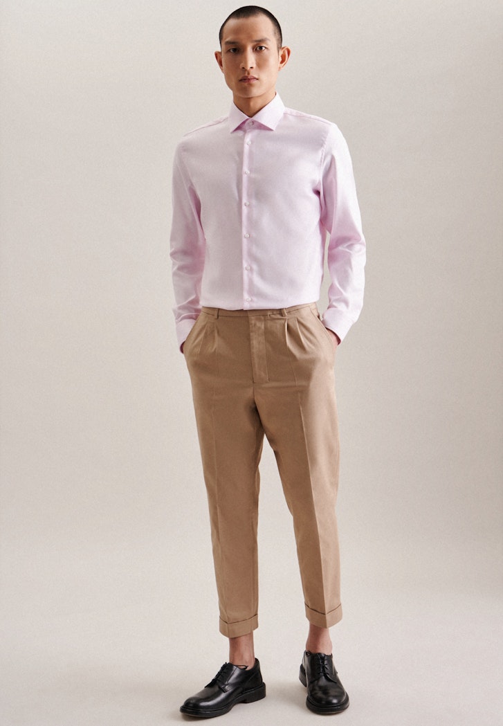 Herren Bügelleichtes Twill in | Kentkragen rosa/pink Slim Hemd Business Seidensticker mit