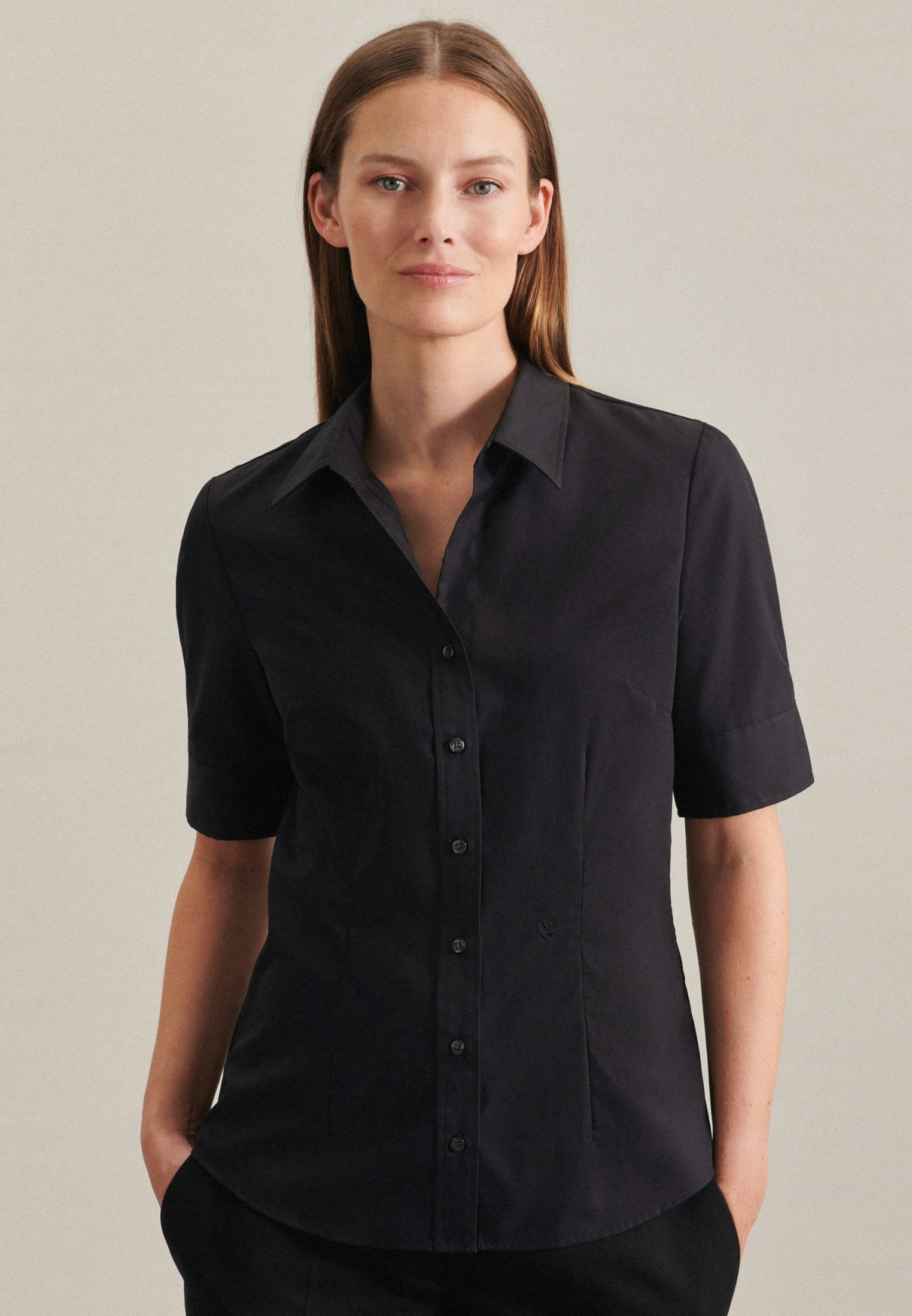 Black short sleeve button down outlet womens