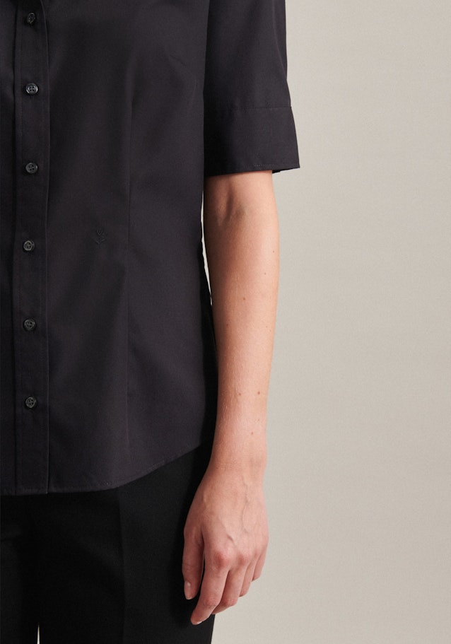 Non-iron korte arm Popeline Shirtblouse in Zwart |  Seidensticker Onlineshop