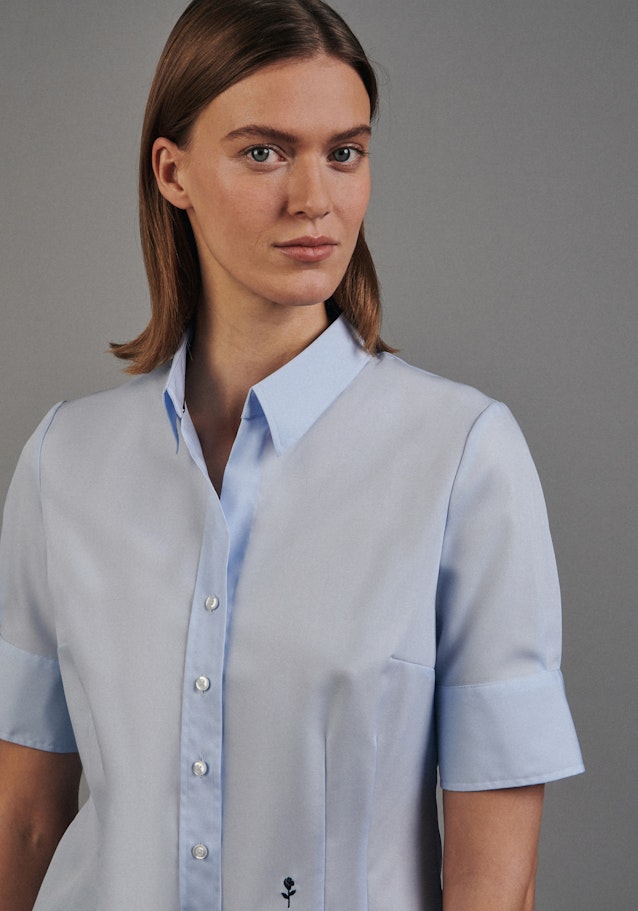 Non-iron korte arm Popeline Shirtblouse in Middelmatig Blauw | Seidensticker Onlineshop