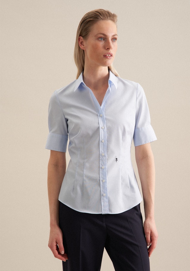 Non-iron Short sleeve Poplin Shirt Blouse in Medium Blue | Seidensticker Onlineshop