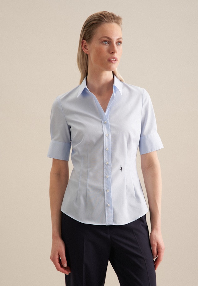 Non-iron korte arm Popeline Shirtblouse in Middelmatig Blauw | Seidensticker Onlineshop