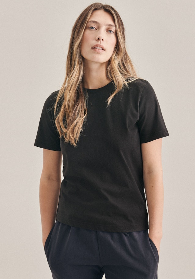 T-Shirt Regular Manche Courte Rond in Noir |  Seidensticker Onlineshop