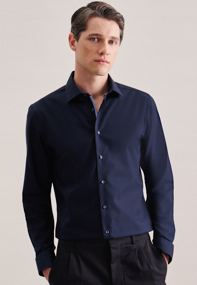 Non-iron Poplin Business Shirt in Slim with Kent-Collar in Dark Blue | Seidensticker online shop