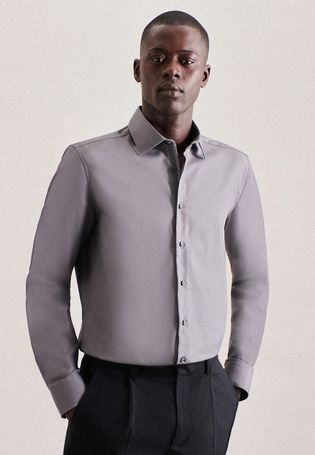 Non-iron Poplin Business Shirt in Slim with Kent-Collar in Grey |  Seidensticker Onlineshop