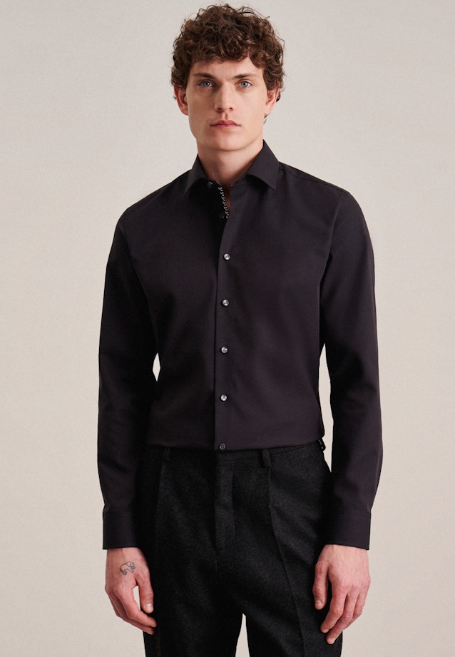 Non-iron Poplin Business Shirt in Slim with Kent-Collar in Black |  Seidensticker Onlineshop