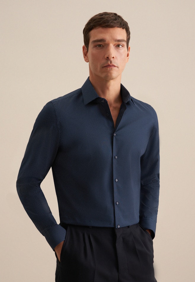 Chemise Business Slim Popeline Col Kent dans Bleu Foncé | Boutique en ligne Seidensticker