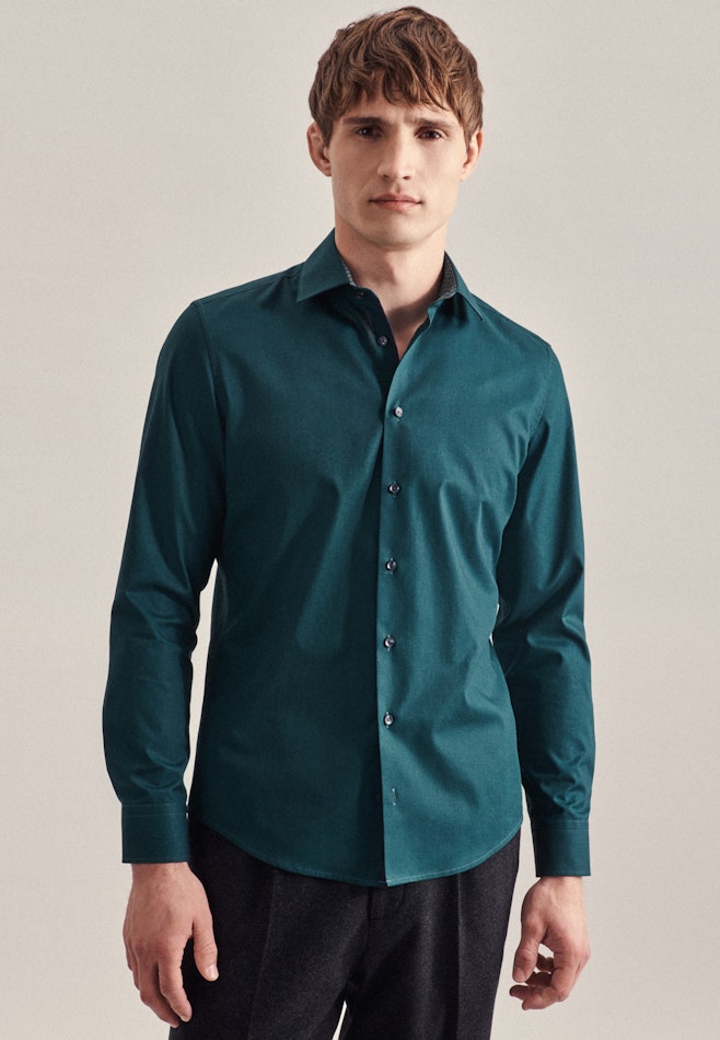 Non-iron Poplin Business Shirt in Slim with Kent-Collar in Green | Seidensticker online shop