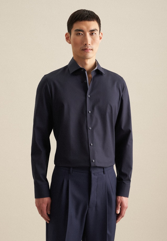 Non-iron Poplin Business Shirt in Slim with Kent-Collar in Dark Blue |  Seidensticker Onlineshop