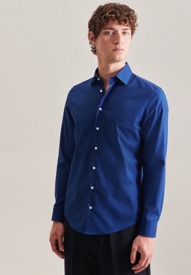 Non-iron Poplin Business Shirt in Shaped with Kent-Collar in Dark Blue |  Seidensticker Onlineshop