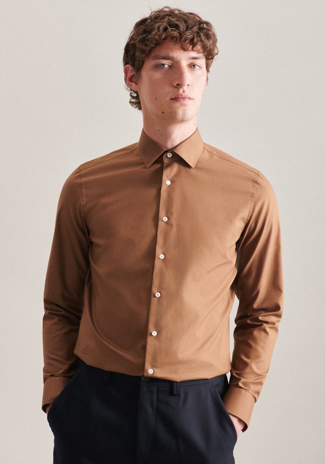 Non-iron Poplin Business Shirt in Shaped with Kent-Collar in Brown |  Seidensticker Onlineshop