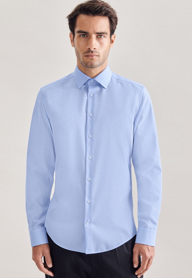 Non-iron Popeline Business overhemd in Shaped with Kentkraag in Middelmatig Blauw | Seidensticker Onlineshop