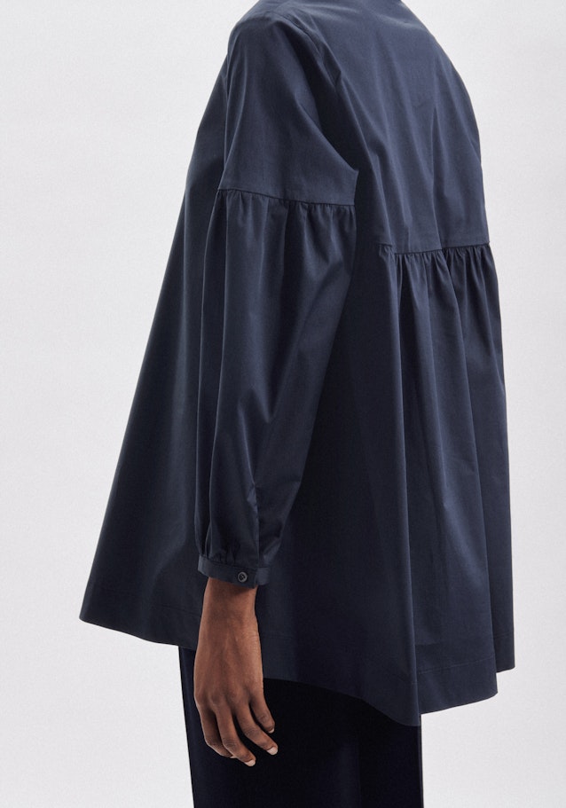 Long sleeve Gabardine Stand-Up Blouse in Dark Blue |  Seidensticker Onlineshop