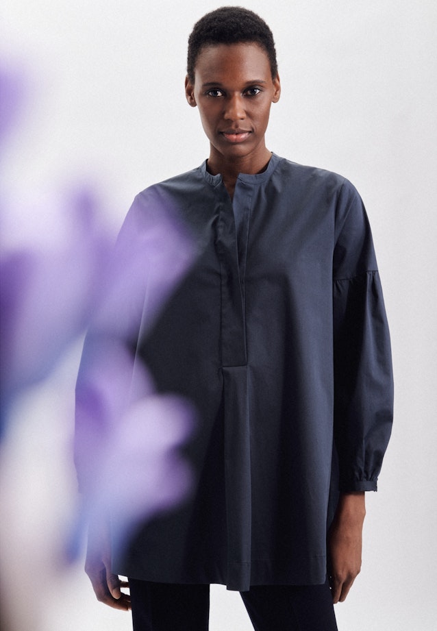 Stehkragenbluse Uni in Dunkelblau |  Seidensticker Onlineshop