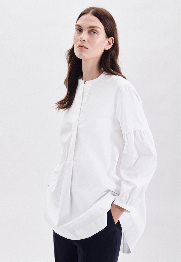 Long sleeve Gabardine Stand-Up Blouse in White | Seidensticker Onlineshop