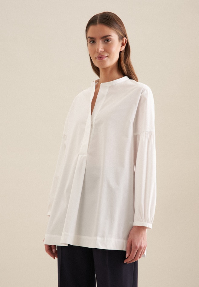 Long sleeve Gabardine Stand-Up Blouse in White | Seidensticker online shop