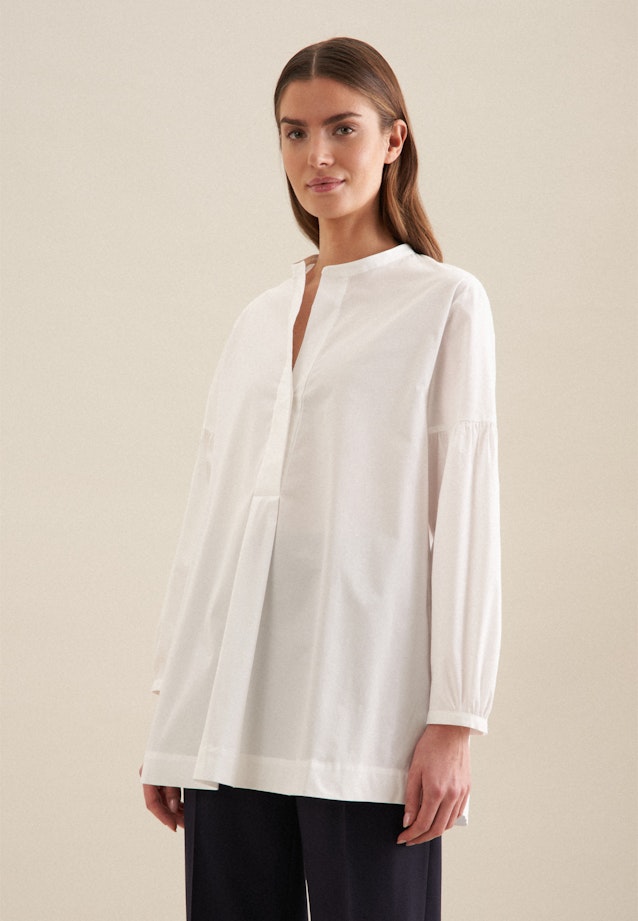 Long sleeve Gabardine Stand-Up Blouse in White | Seidensticker Onlineshop