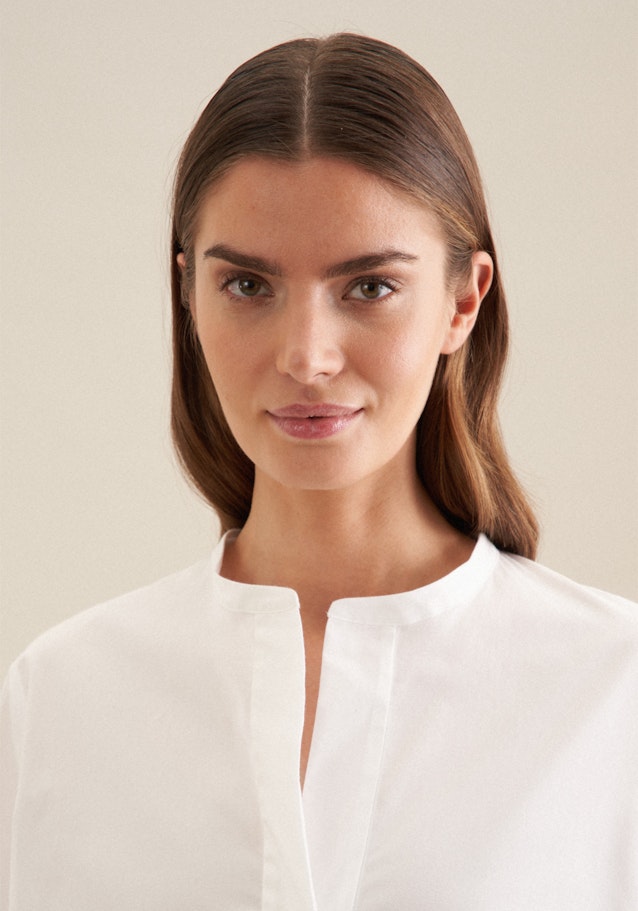 Long sleeve Gabardine Stand-Up Blouse in White |  Seidensticker Onlineshop