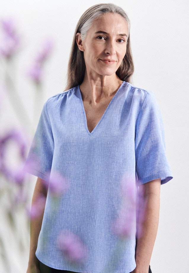 Korte mouwen Linnen Shirtblouse in Donkerblauw |  Seidensticker Onlineshop