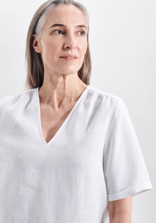 Short sleeve Linen Shirt Blouse in White |  Seidensticker Onlineshop