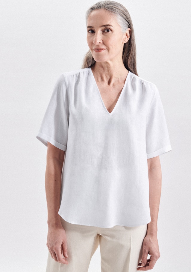 Short sleeve Linen Shirt Blouse in White |  Seidensticker Onlineshop