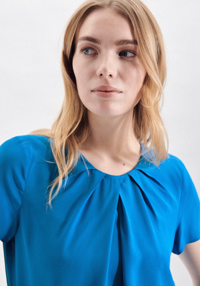 Kurzarm Krepp Shirtbluse in Mittelblau |  Seidensticker Onlineshop