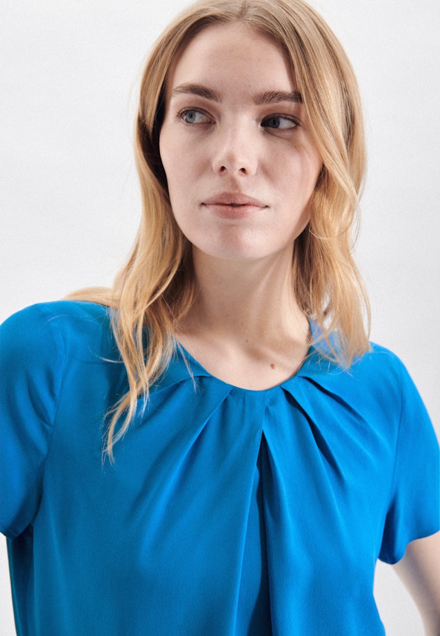 Short sleeve Crepe Shirt Blouse in Medium Blue | Seidensticker Onlineshop