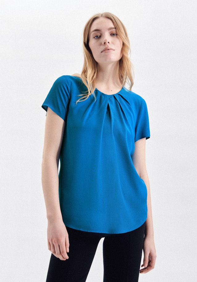Short sleeve Crepe Shirt Blouse in Medium Blue |  Seidensticker Onlineshop