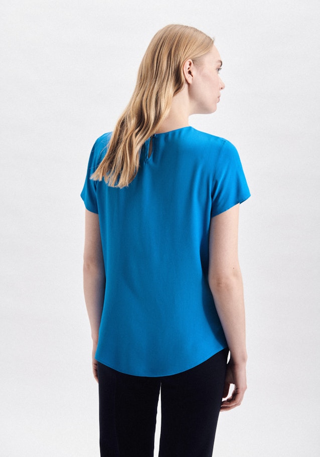 Korte mouwen Krepp Shirtblouse in Middelmatig Blauw |  Seidensticker Onlineshop