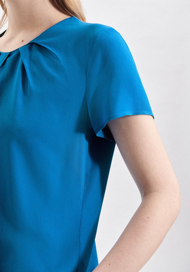 Kurzarm Krepp Shirtbluse in Mittelblau |  Seidensticker Onlineshop