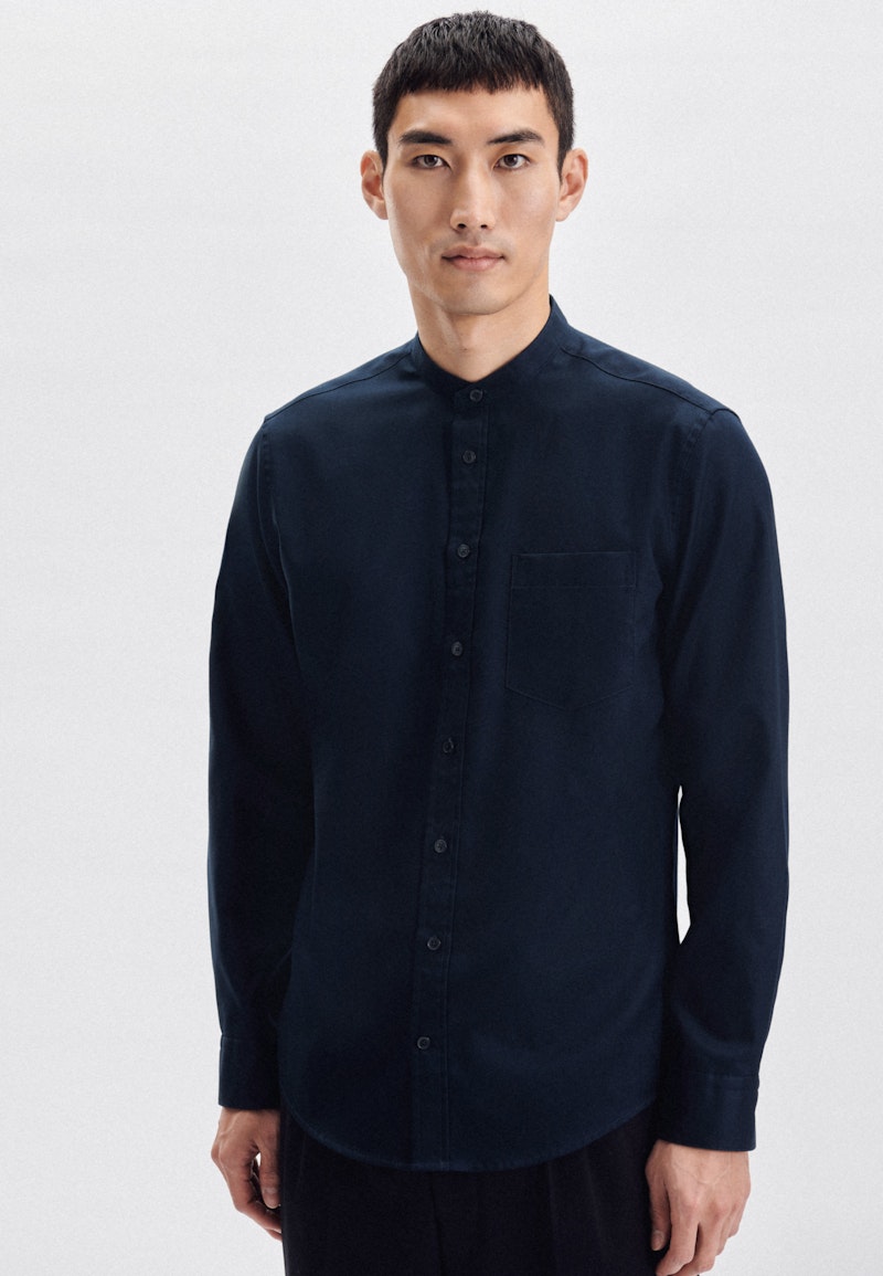 Easy-iron Twill Casual Shirt in Regular with Stand-Up Collar