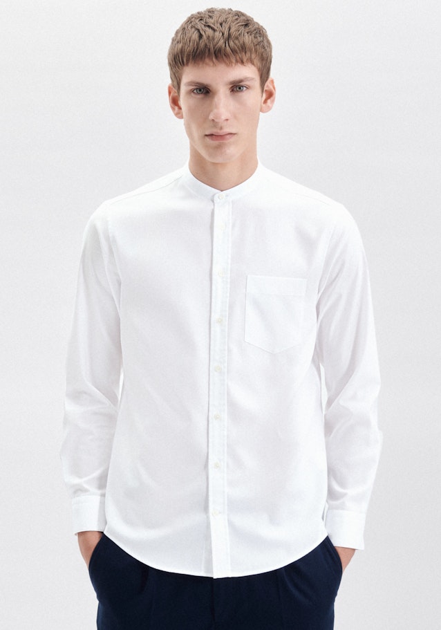 Bügelleichtes Twill Casual Hemd in Regular mit Stehkragen in Weiß | Seidensticker Onlineshop