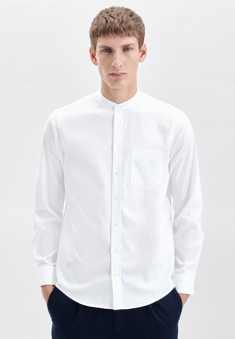 Easy-iron Twill Casual Shirt in Regular with Stand-Up Collar
