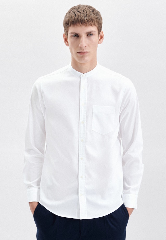 Easy-iron Twill Casual Shirt in Regular with Opstaande Kraag in Wit | Seidensticker Onlineshop