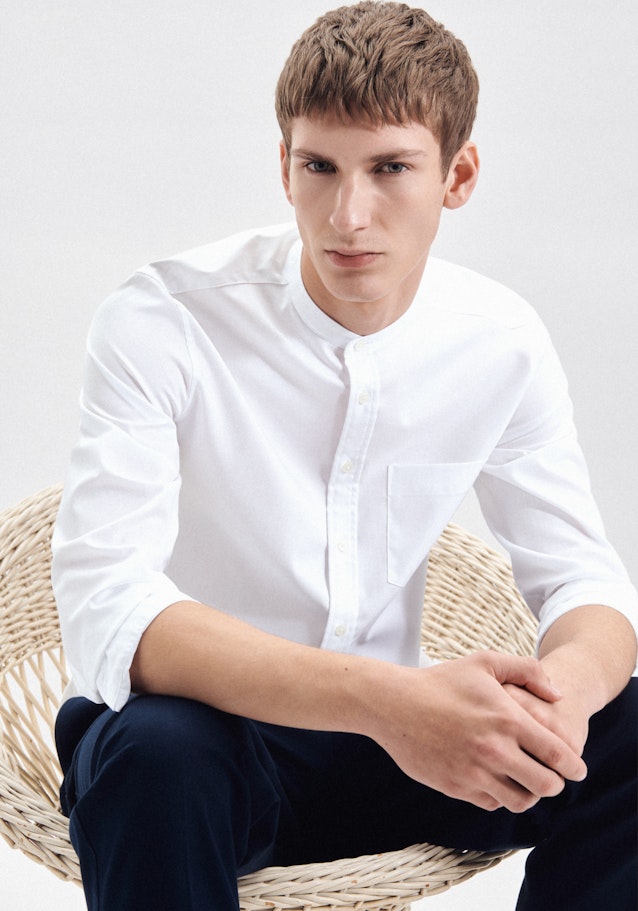 Easy-iron Twill Casual Shirt in Regular with Opstaande Kraag in Wit |  Seidensticker Onlineshop