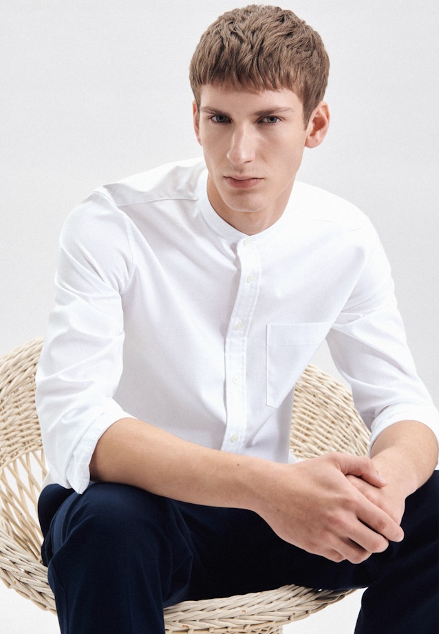 Easy-iron Twill Casual Shirt in Regular with Stand-Up Collar in White |  Seidensticker Onlineshop