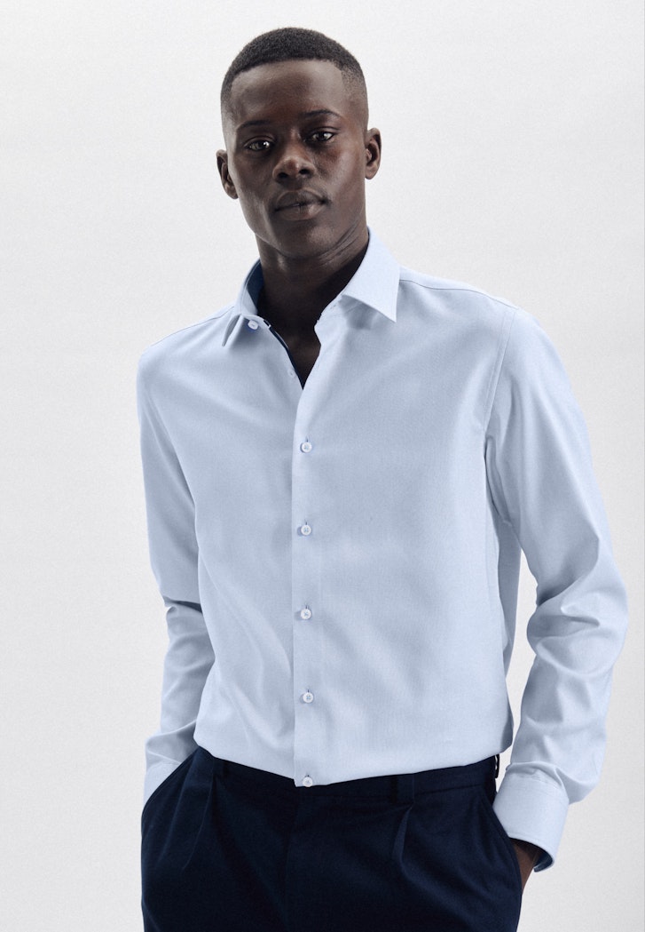 Herren Bügelfreies in | Business Slim mit Struktur hellblau Seidensticker Kentkragen Hemd