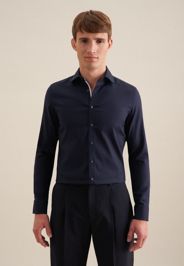 Chemise Business Slim Structuré Col Kent in Bleu Foncé |  Seidensticker Onlineshop