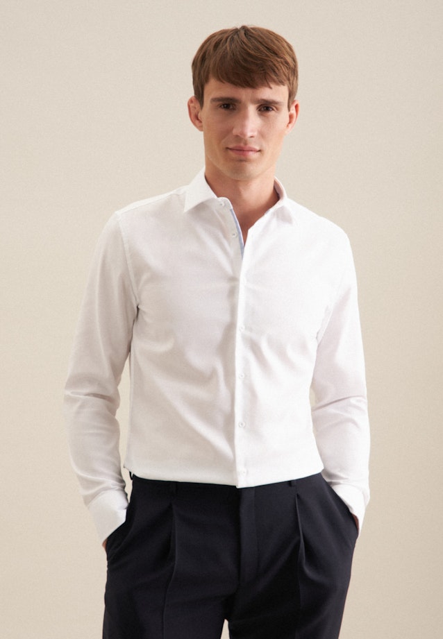 A white cropped men's shirt with Swiss embroidery