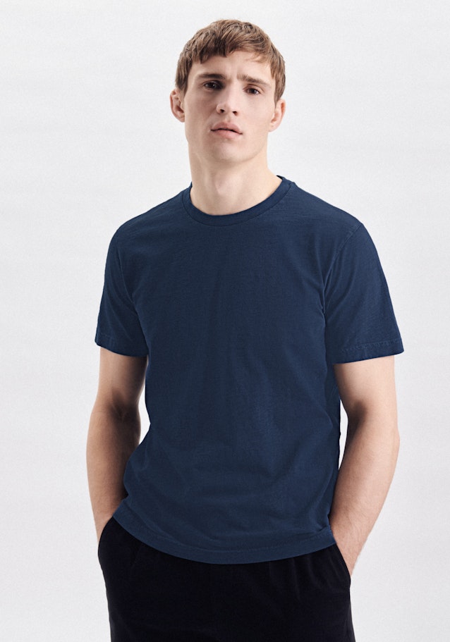 Crew Neck T-Shirt in Medium Blue |  Seidensticker Onlineshop