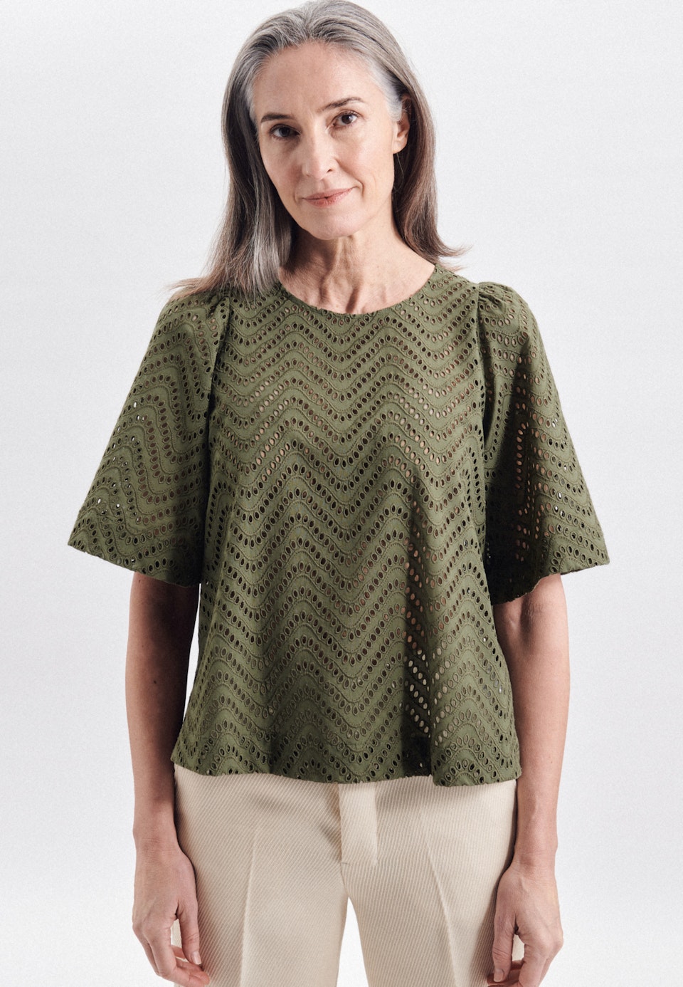 Rundhals Shirtbluse Regular fit in Grün |  Seidensticker Onlineshop