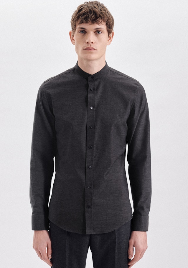 Easy-iron Twill Business Shirt in Slim with Stand-Up Collar in Grey |  Seidensticker Onlineshop