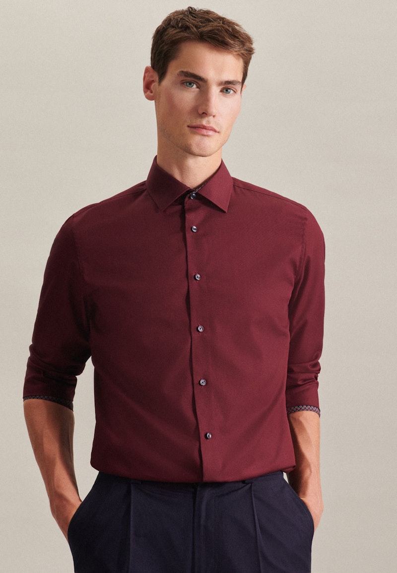 Non-iron Poplin Business Shirt in Slim with Kent-Collar and extra long sleeve