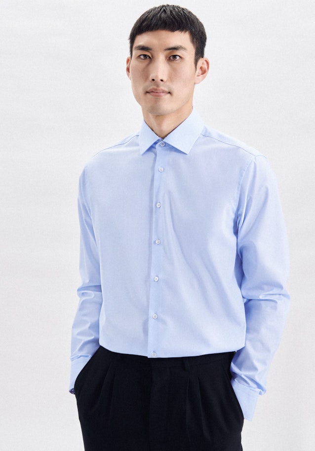 Poplin Business Shirt in Regular with Kent-Collar and extra long sleeve in Medium Blue |  Seidensticker Onlineshop