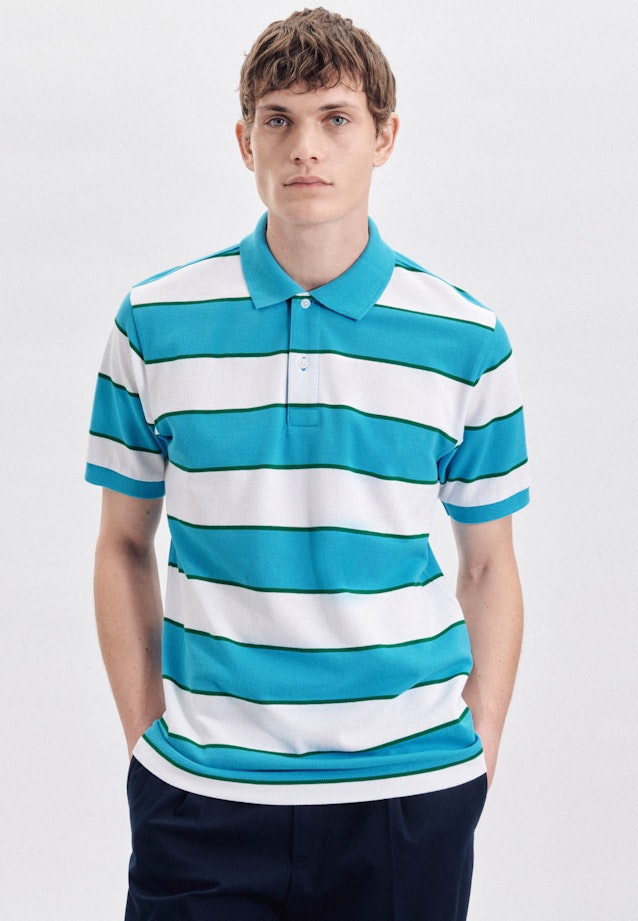 Regular Polo-Shirt Stripes in Turquoise |  Seidensticker Onlineshop
