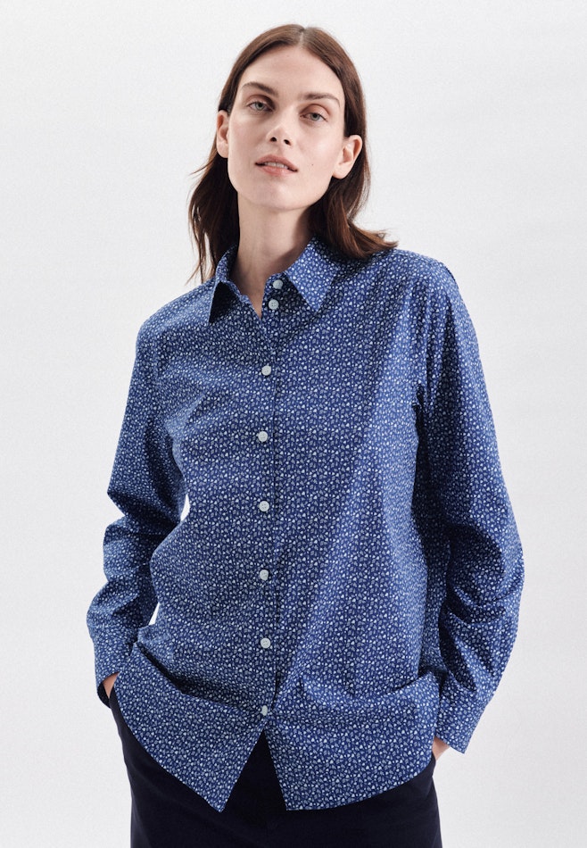 Long sleeve Poplin Shirt Blouse in Medium Blue | Seidensticker online shop